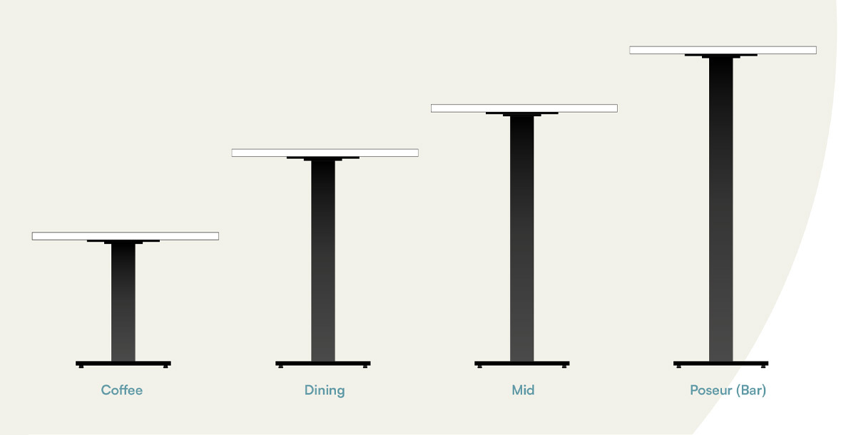 standard commercial table base heights standard commercial table base heights
