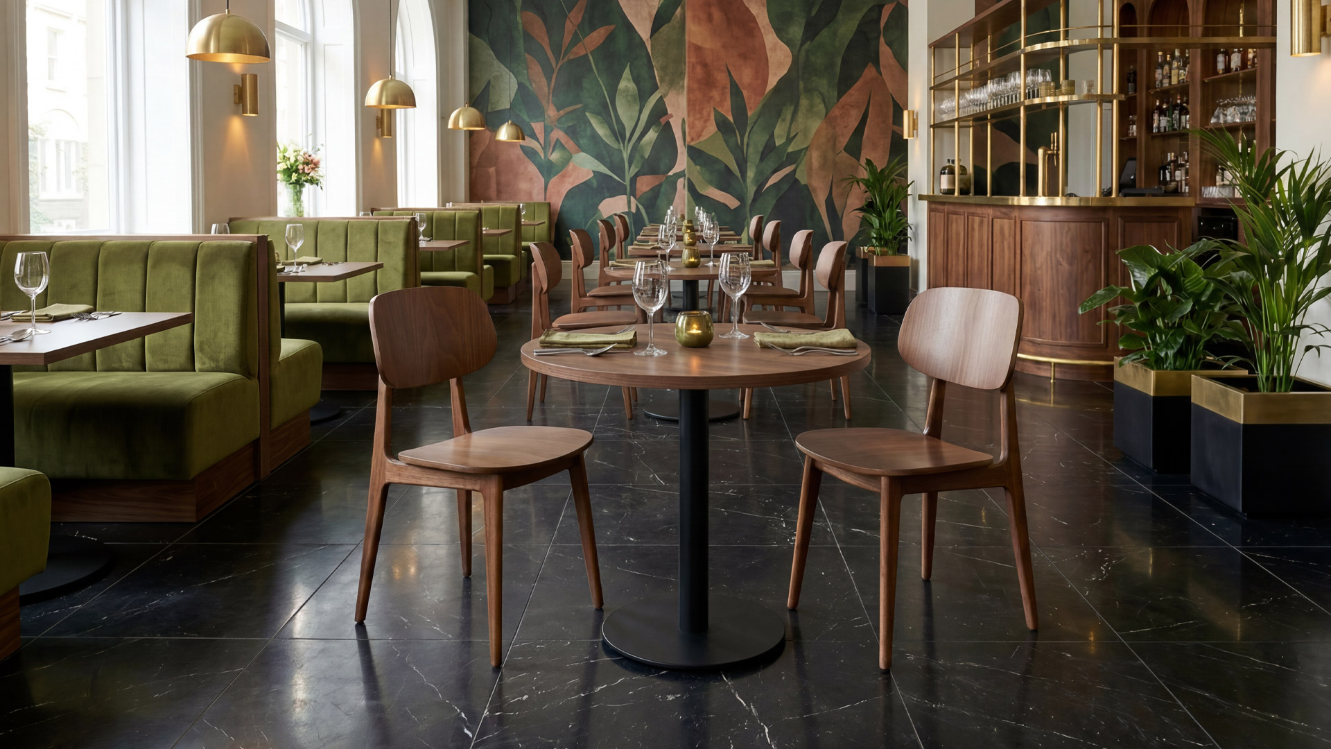 Marcelo Commercial Dining Chair in Walnut Marcelo Commercial Dining Chair in Walnut