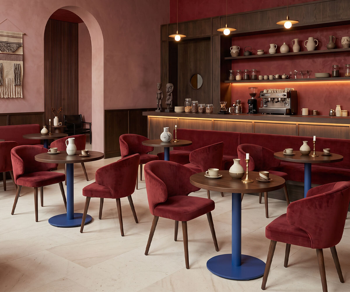 Modern Restaurant Using Furniture in Elevated Primary Colours Modern Restaurant Using Furniture in Elevated Primary Colours