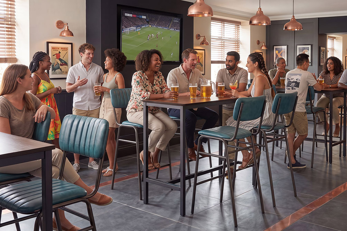 Modern Sports Bar with Poseur Height Commercial Furniture Modern Sports Bar with Poseur Height Commercial Furniture