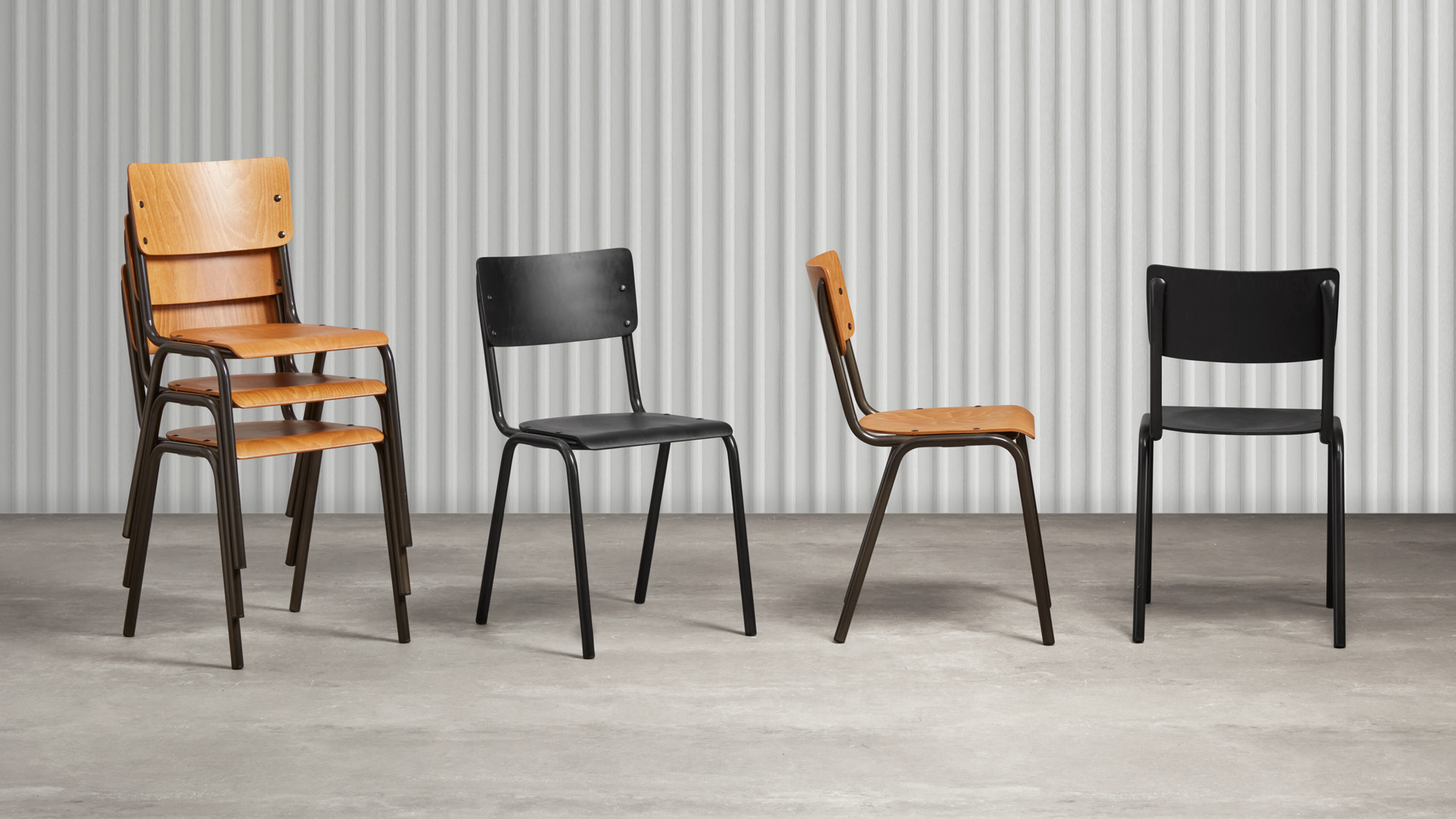 Tavo Wooden Stacking Side Chairs Industrially Inspired Commercial Wooden Chairs